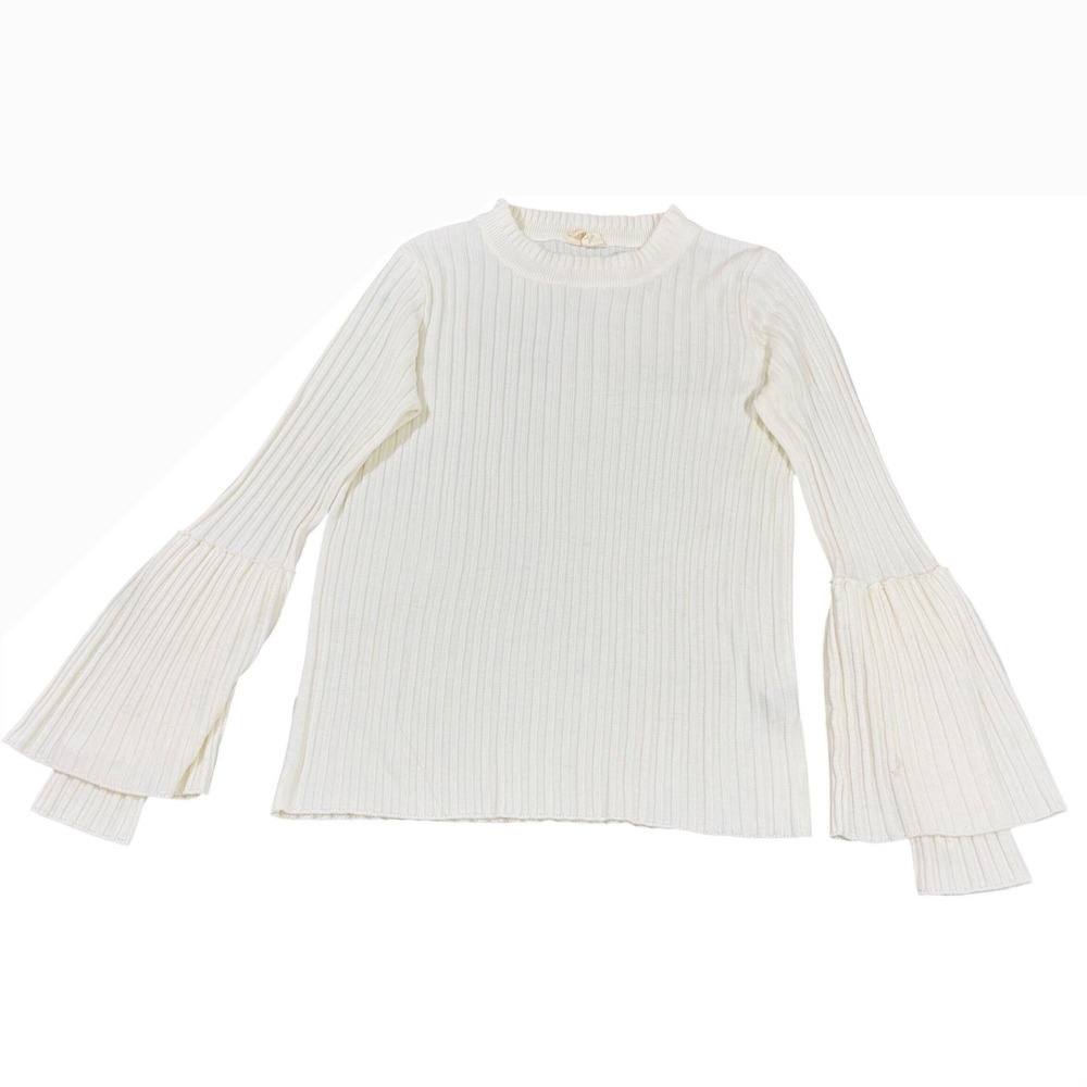 Anthropologie Moth White Knit Wool Blend Top Long Flare Bell Sleeves Small